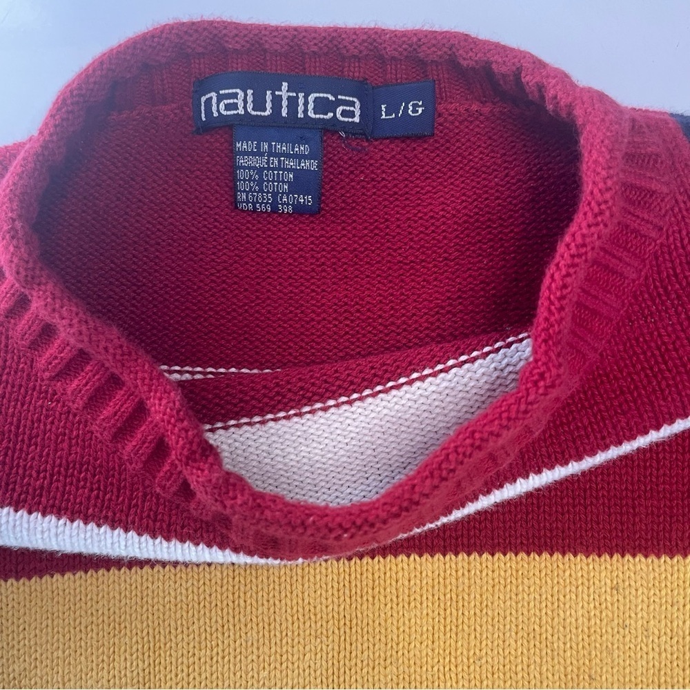 Nautica Large Men’s Retro Sweater 100% Cotton Red White Blue PRELOVED - Picture 12 of 15